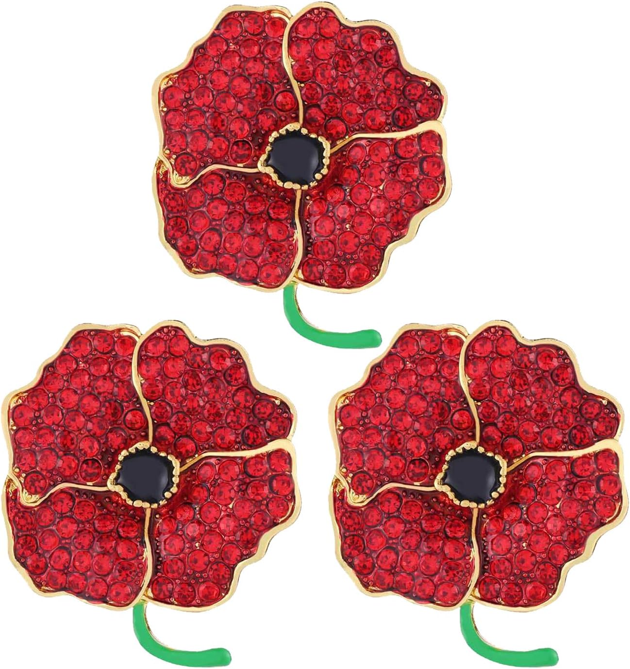 Hgreiwgk3 PCS Crystal Elegant Flower Brooch Red Poppy Brooches for Women Enamel Poppy Brooch Pins Remembrance Day Brooch Gift Memorial Gifts Memorial Day Jewellery