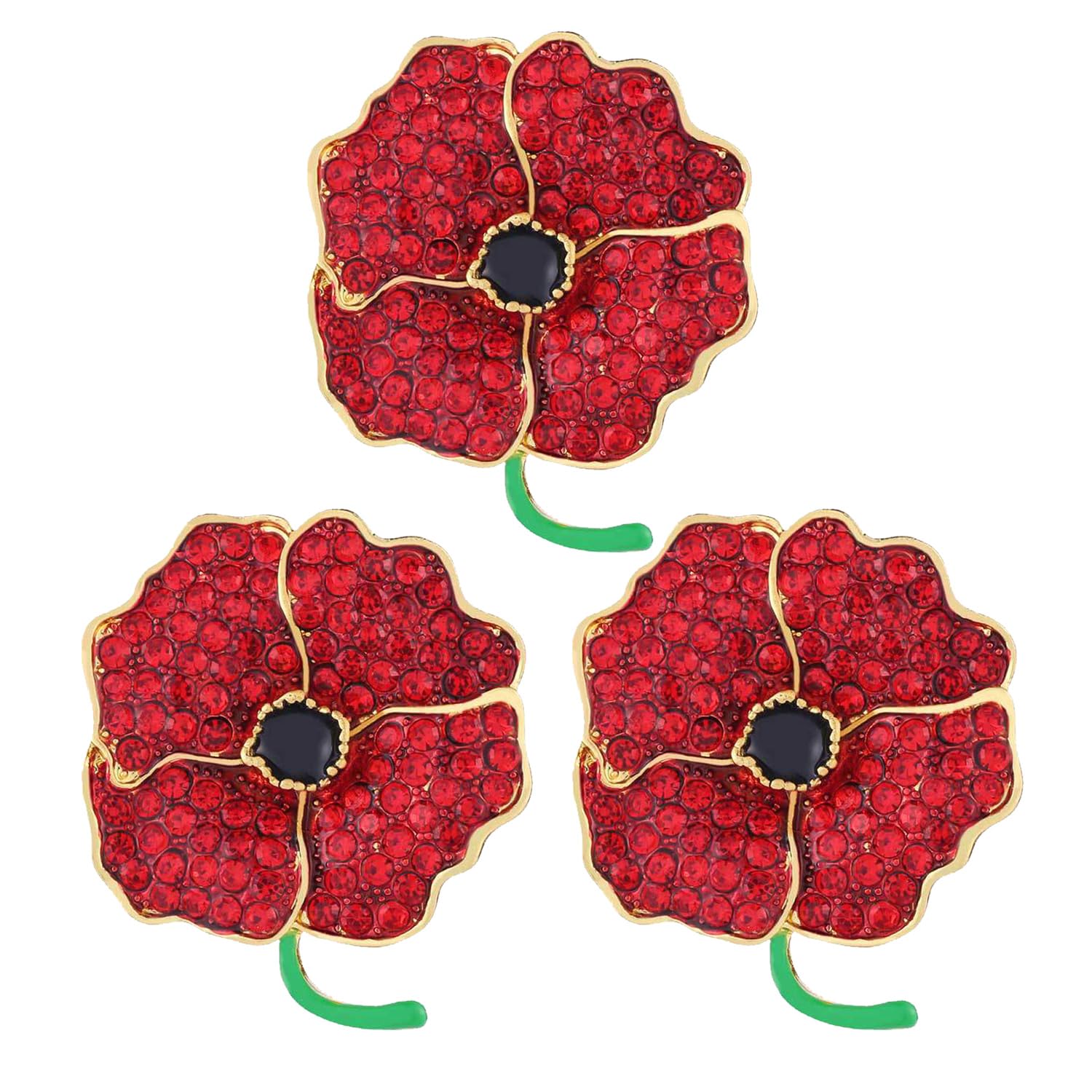 Hgreiwgk3 PCS Crystal Elegant Flower Brooch Red Poppy Brooches for Women Enamel Poppy Brooch Pins Remembrance Day Brooch Gift Memorial Gifts Memorial Day Jewellery