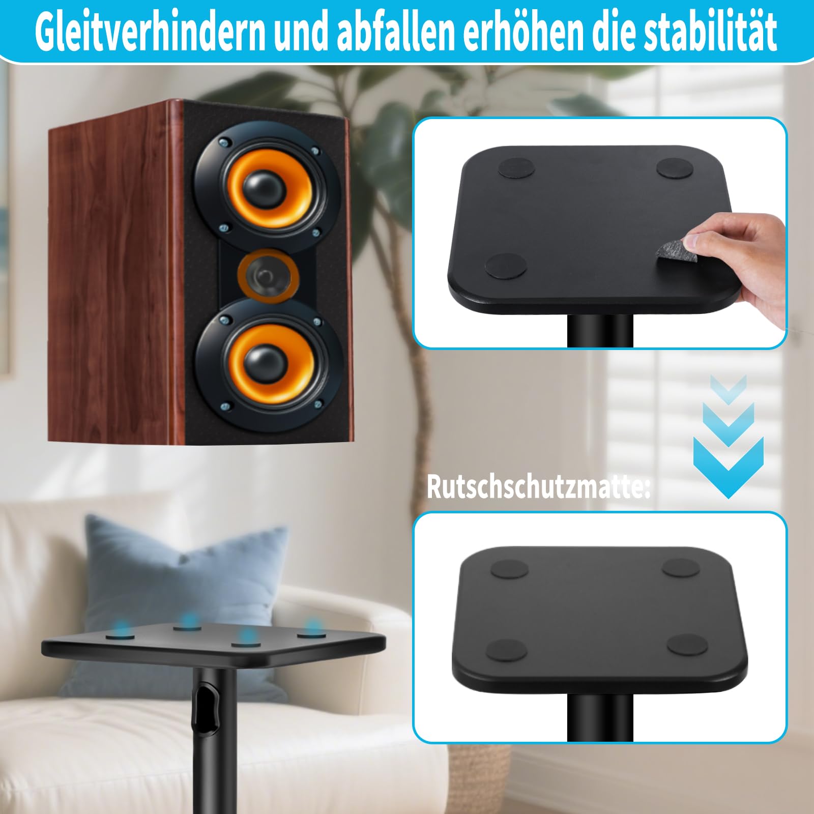 OUUTMEE Par de soportes de altavoz de altura ajustable para satélites de hasta 10 kg, se extienden de 83 a 106 cm, soportes de altavoz de suelo con gestión de cables, soportes de altavoz de estantería