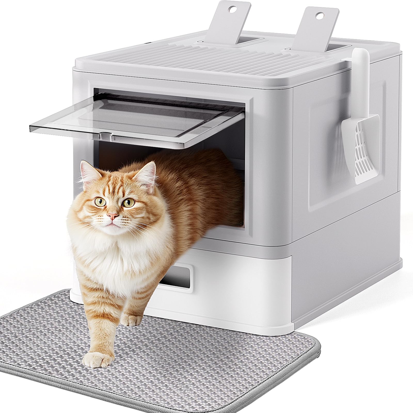Lettiera chiusa per gatti con coperchio, sacchetto per la neutralizzazione degli odori, grande dimensione, vassoio estraibile in acciaio inox con tappetino per lettiera per gatti fino a 15 kg