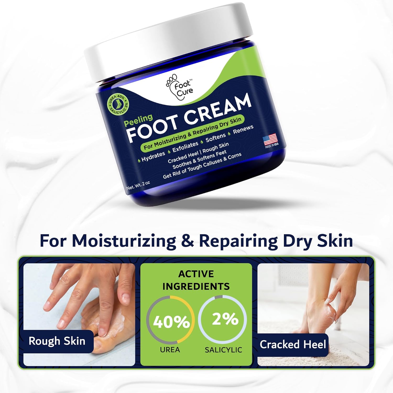 FOOT CURE Tea Tree Oil Foot Cream - Moisturizing Athletes Foot Care For Dry Cracked Feet Cream - Heel & Callus Removal, Toenail Treatment, Ringworm Itchiness Relief - Foot Cream, 2 ounce (Pack of 1) - Image 5