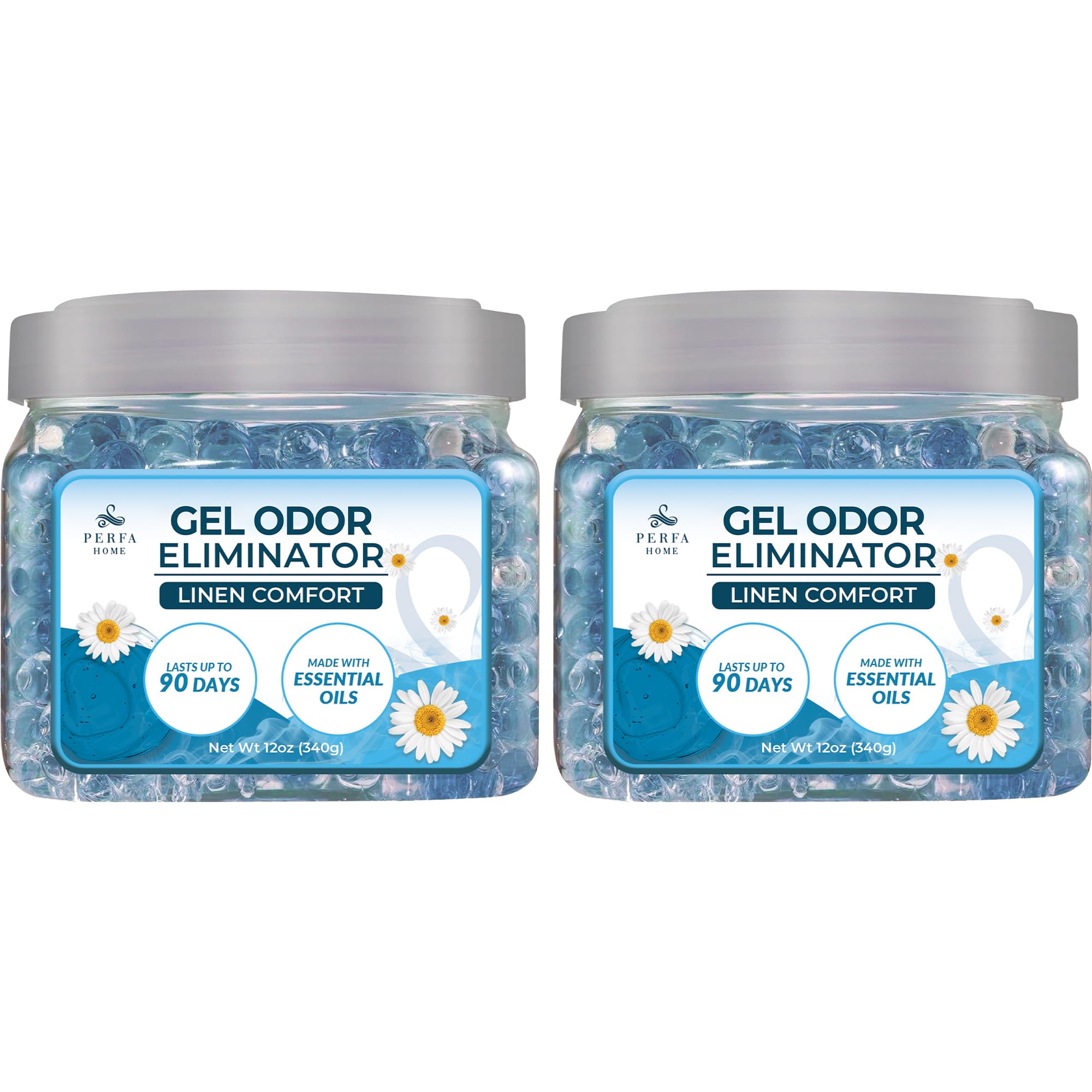Ambientador en gel perfumado | (Paquete de 2) Ambientadores en gel Linen Comfort para el hogar, la oficina y espacios pequeños | Dura 90 días para una mejor fragancia | Ambientador Essential House de Perfa