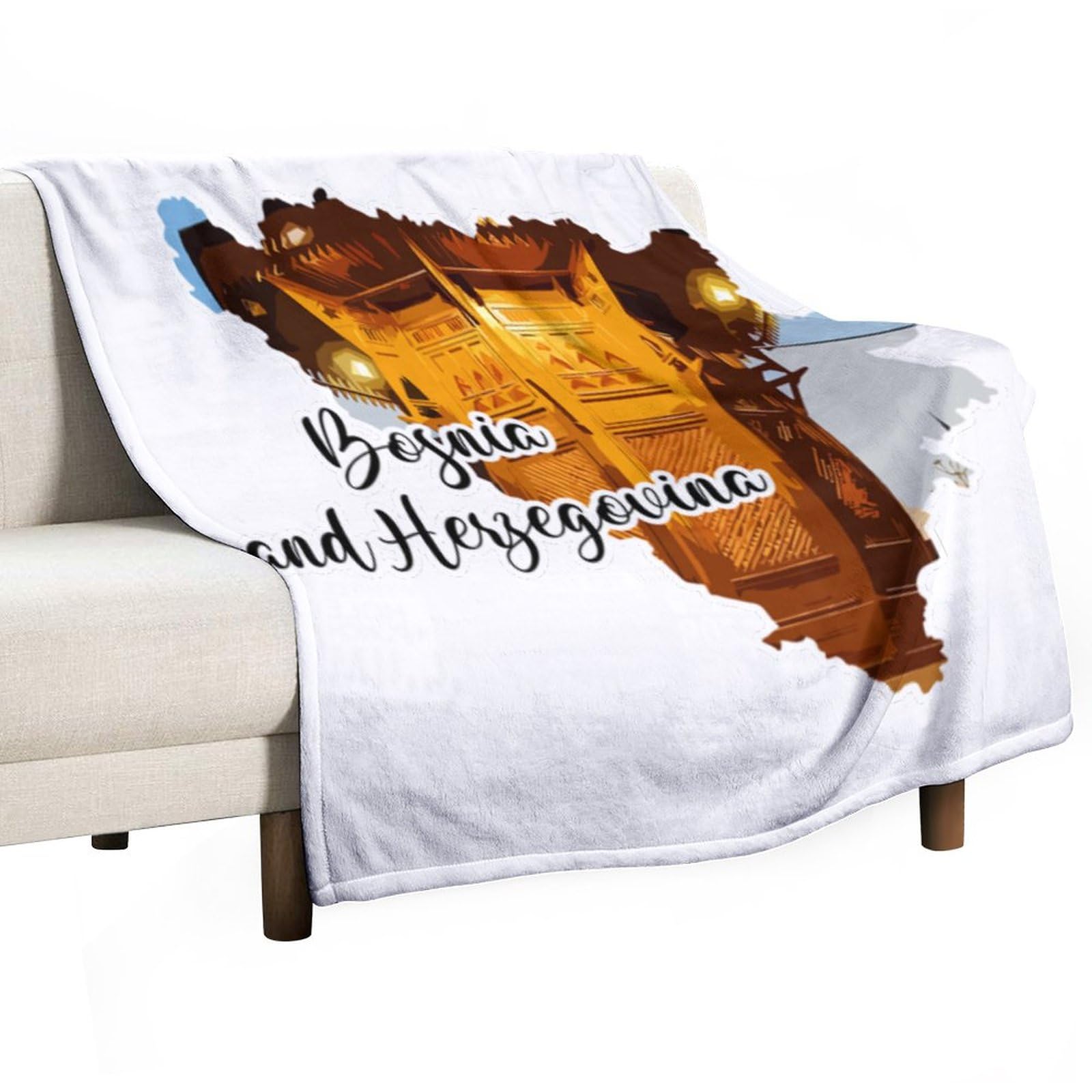Couverture polaire Bosnie-Herzégovine paysage urbain coloré plaid canapé chambre 152,4 cm