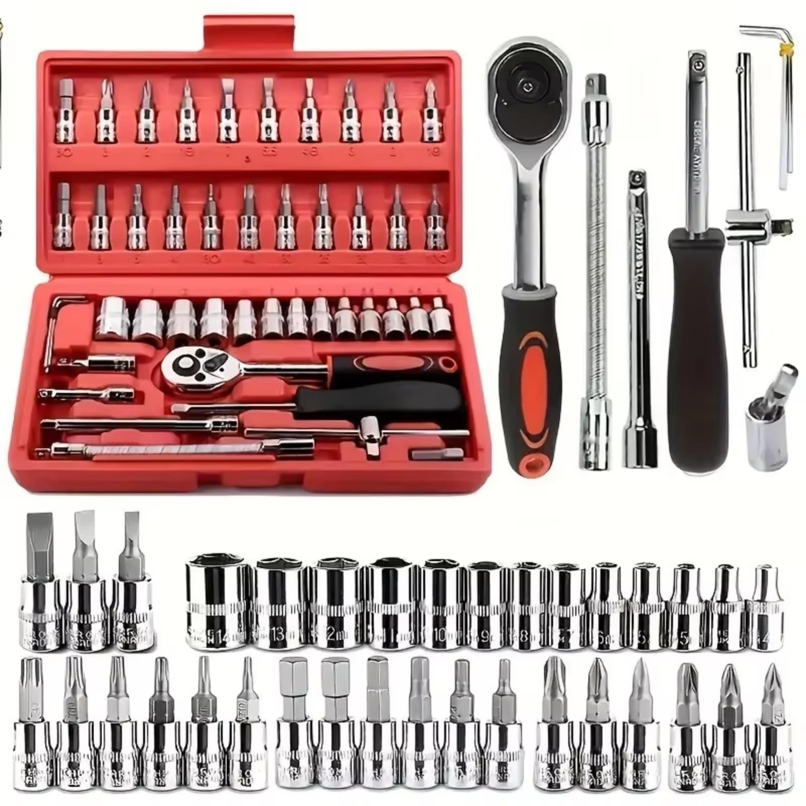 Maletín herramientas multiusos Caja Herramientas Llave Trinquete Combinada Reparación Automóviles 46 Pieza Mantenimiento Automotriz Juego Reparación Enchufes Montados En Vehículos