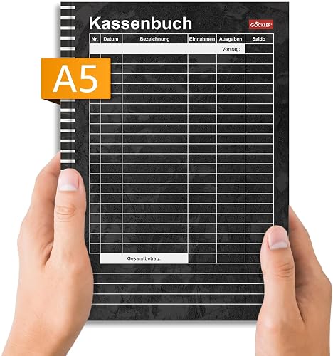 Gockler® KASSENBUCH DIN A5: Einnahmen-Ausgaben-Buch für Kleinunternehmer, Vereine &amp; Gastronomen (Kassenbericht, Buchführung, Abrechnung, Haushaltsbuch) | schwarz