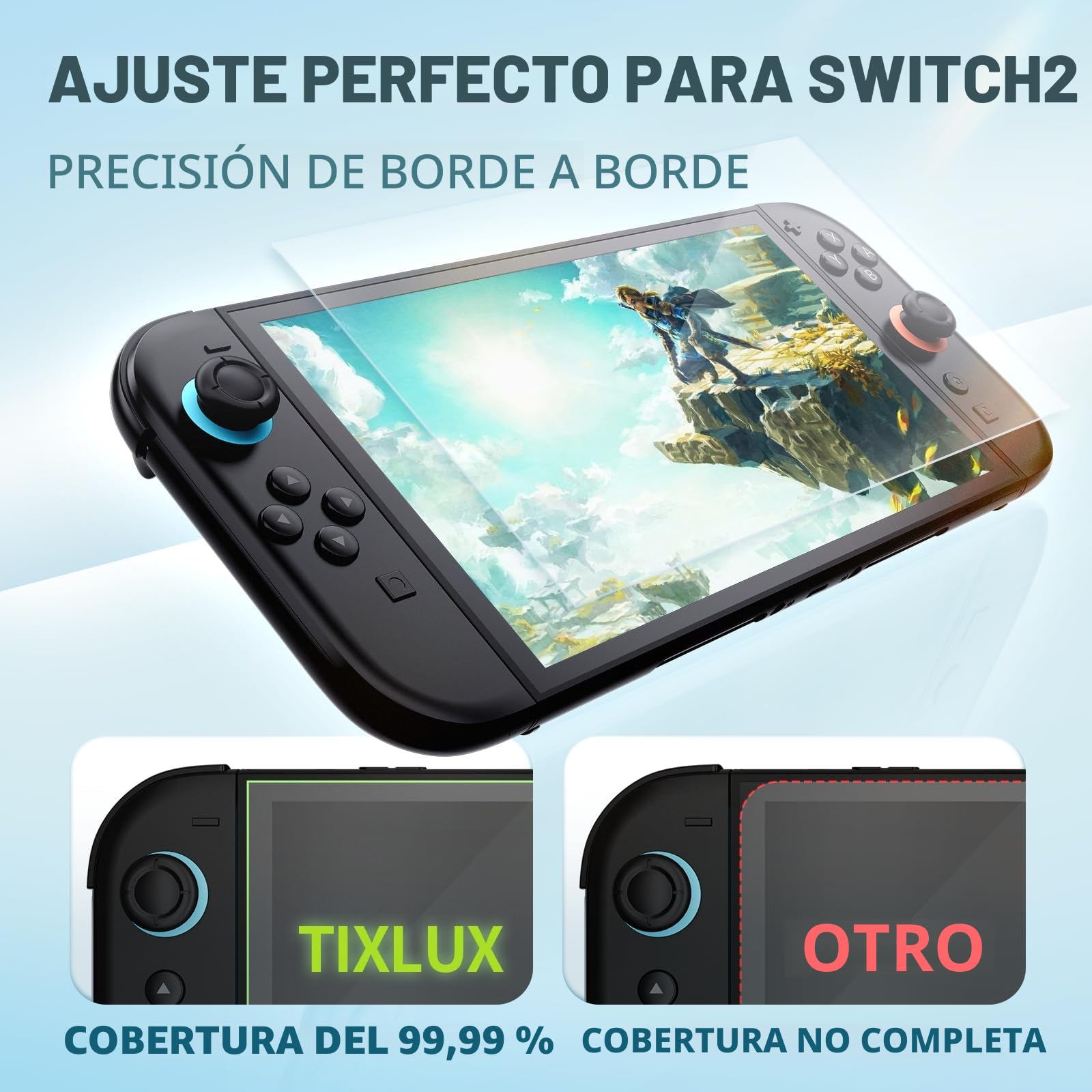 Tixlux Protector de Pantalla 3 Unidades Compatible con Nintendo Switch 2 (2025), Vidrio Templado 9H, Antiarañazos, Ultra Transparente, Sin Burbujas, Instalación Fácil