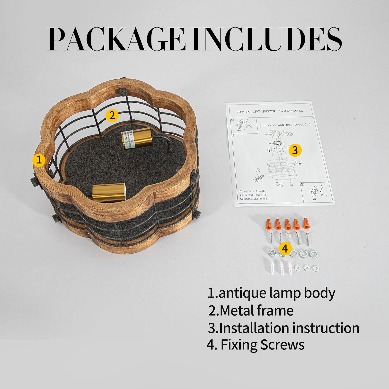 wochos Farmhouse Flush Mount Ceiling Light,12.99 Inch 2-Light Metal and Wood Close to Ceiling Light Fixture, Rustic Drum Semi Ceiling Light for Kitchen Dining Room Living Room Hallway Entryway