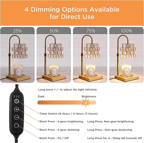 Miniatura 3 de STARNOONTEK Lámpara calentadora de velas, atenuador de 4 engranajes y calentador de velas eléctrico de altura ajustable con 2 bombillas, compatible