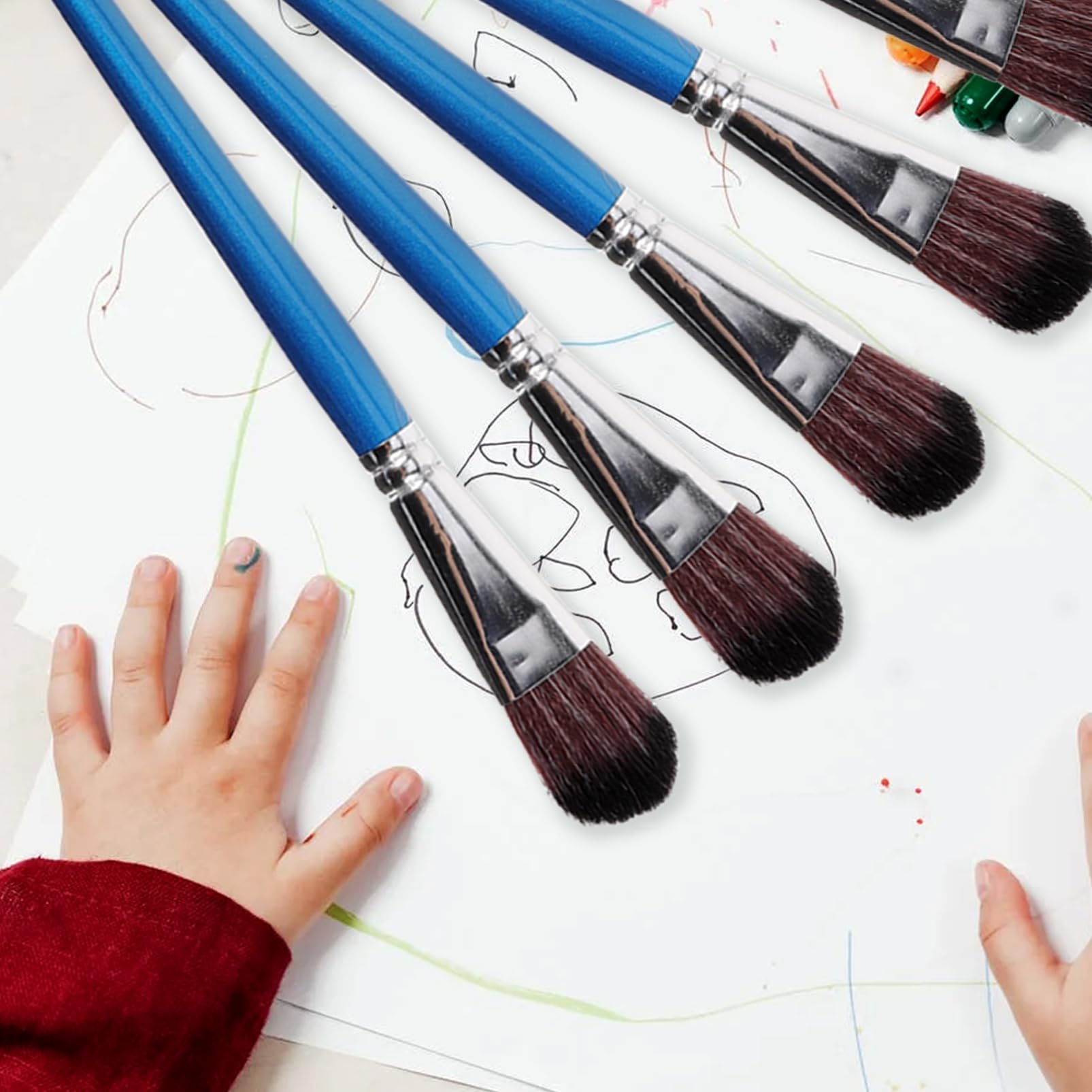 Tofficu 3 Juegos Kinder Dibujar Póster Pintura En Miniatura Brillo Paleta Hacer Cepillo De Pintura Portátil De Acuarela Pinceles para Acrílica De Madera 6 Piezas * 3
