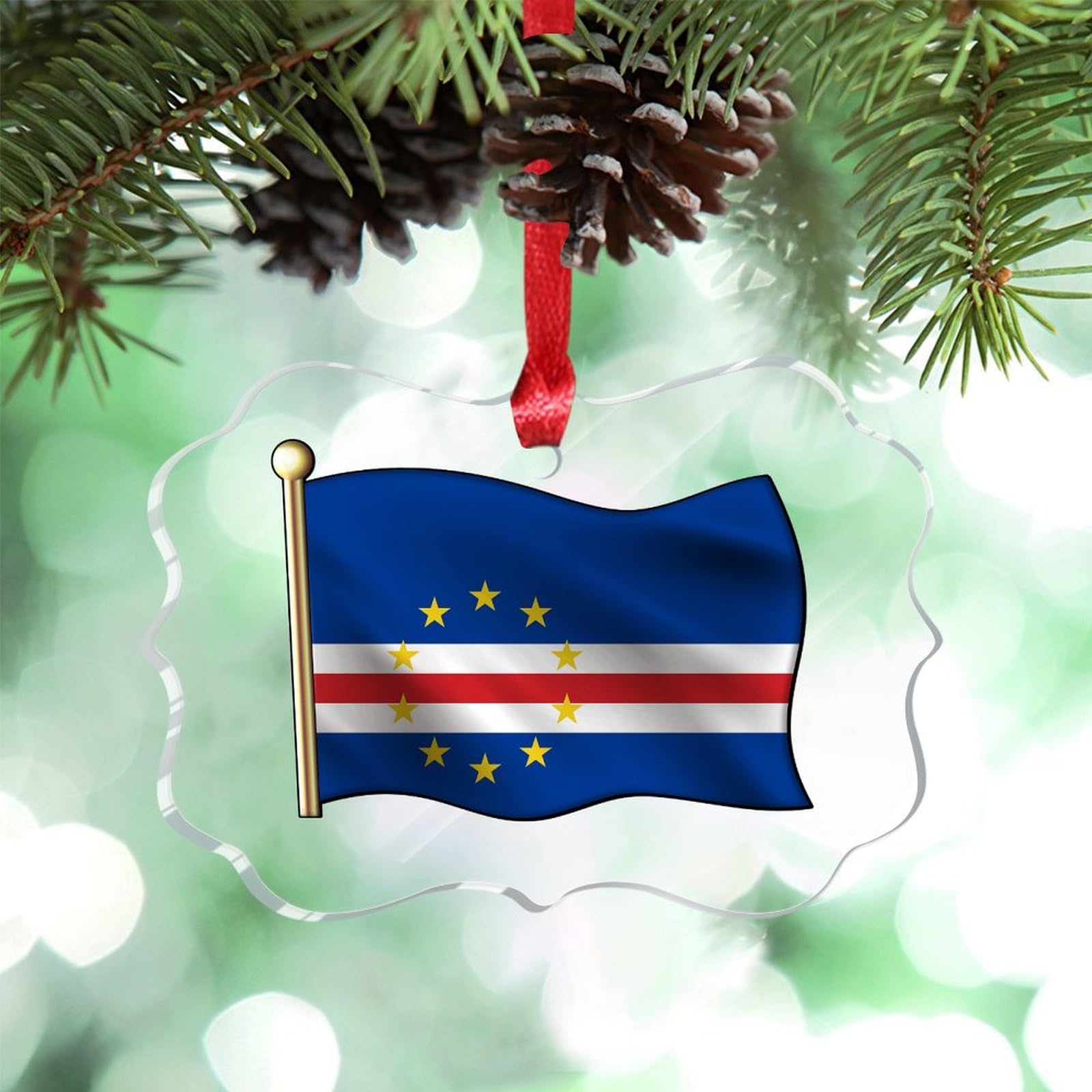 Guangpat Cabo Verde Flag Christmas Tree Decorations Cabo Verde Country City Souvenir Personalized Christmas Ornaments 2024 Acrylic Christmas Decor Funny Xmas Tree Pendant Winter Exchange Gift
