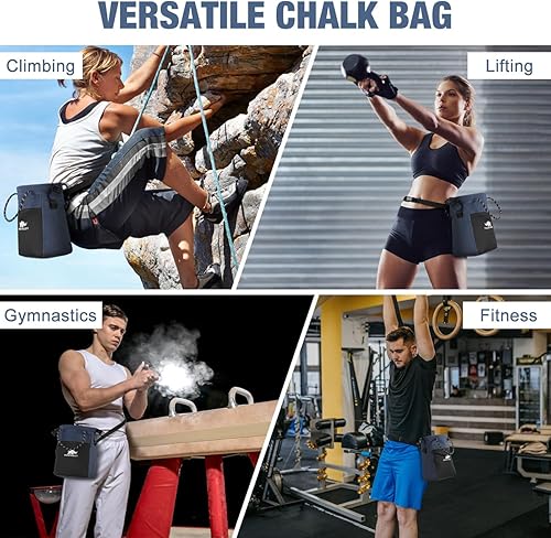 Miniatura 7 de Rhino Valley Bolsa de tiza para escalada en roca, sin fugas, bolsa magnética de tiza con asa, equipo de cubo de tiza para escalada con bolsillos
