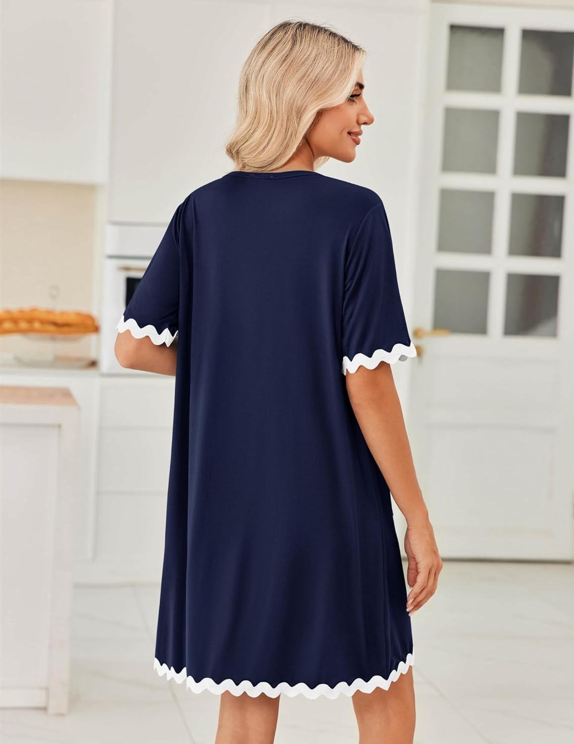 Ekouaer Women Zip Up Robe Lightweight Housecoats with Pockets Knee Length Short Bathrobes Soft Nightgown S-3XL - Image 3