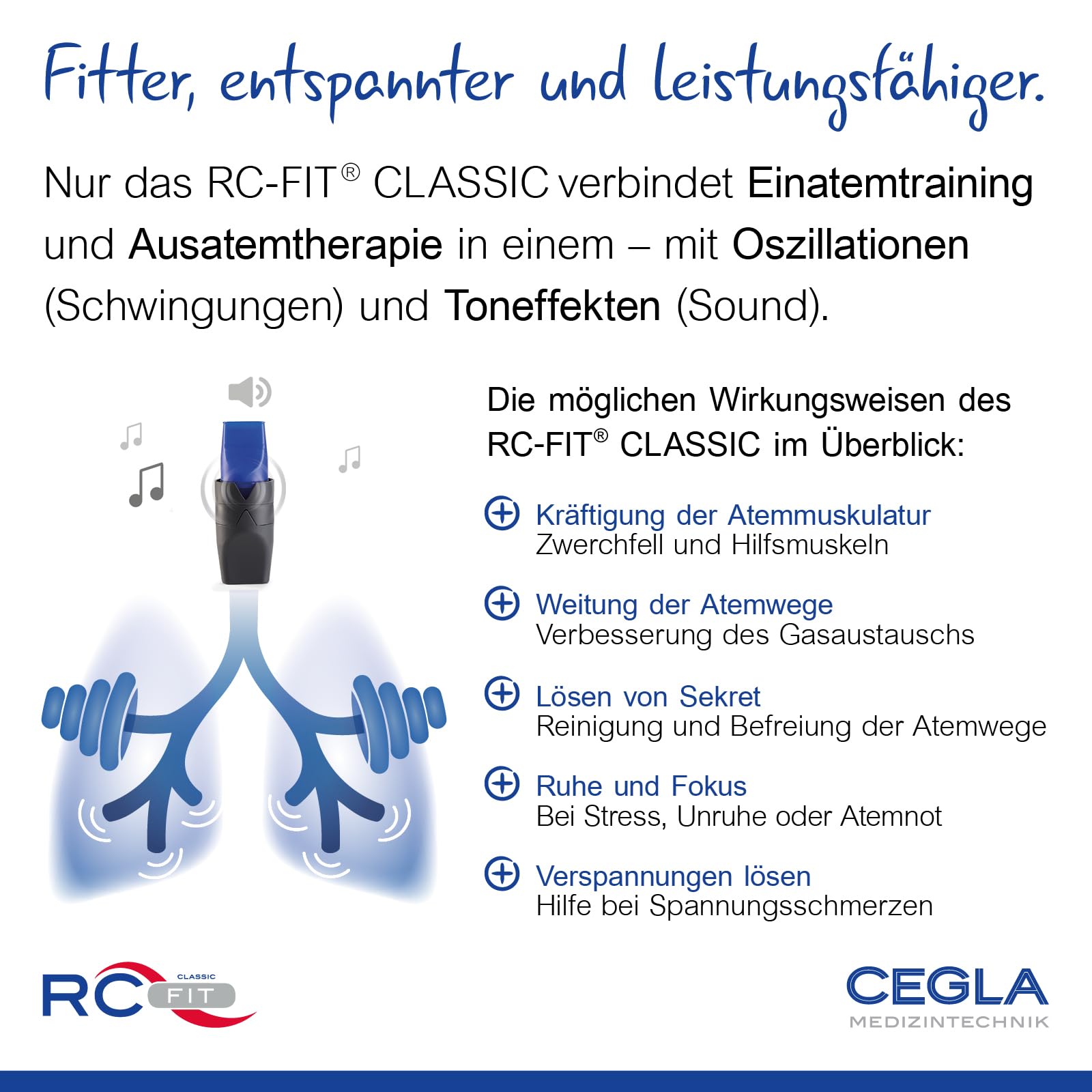 CEGLA RC-FIT® CLASSIC Atemtrainer und Atemtherapiegerät mit Vibration & Sound für Atemtraining, Entspannung & Fitness – zur Stärkung von Gesundheit & Mentalkraft – Made in Germany