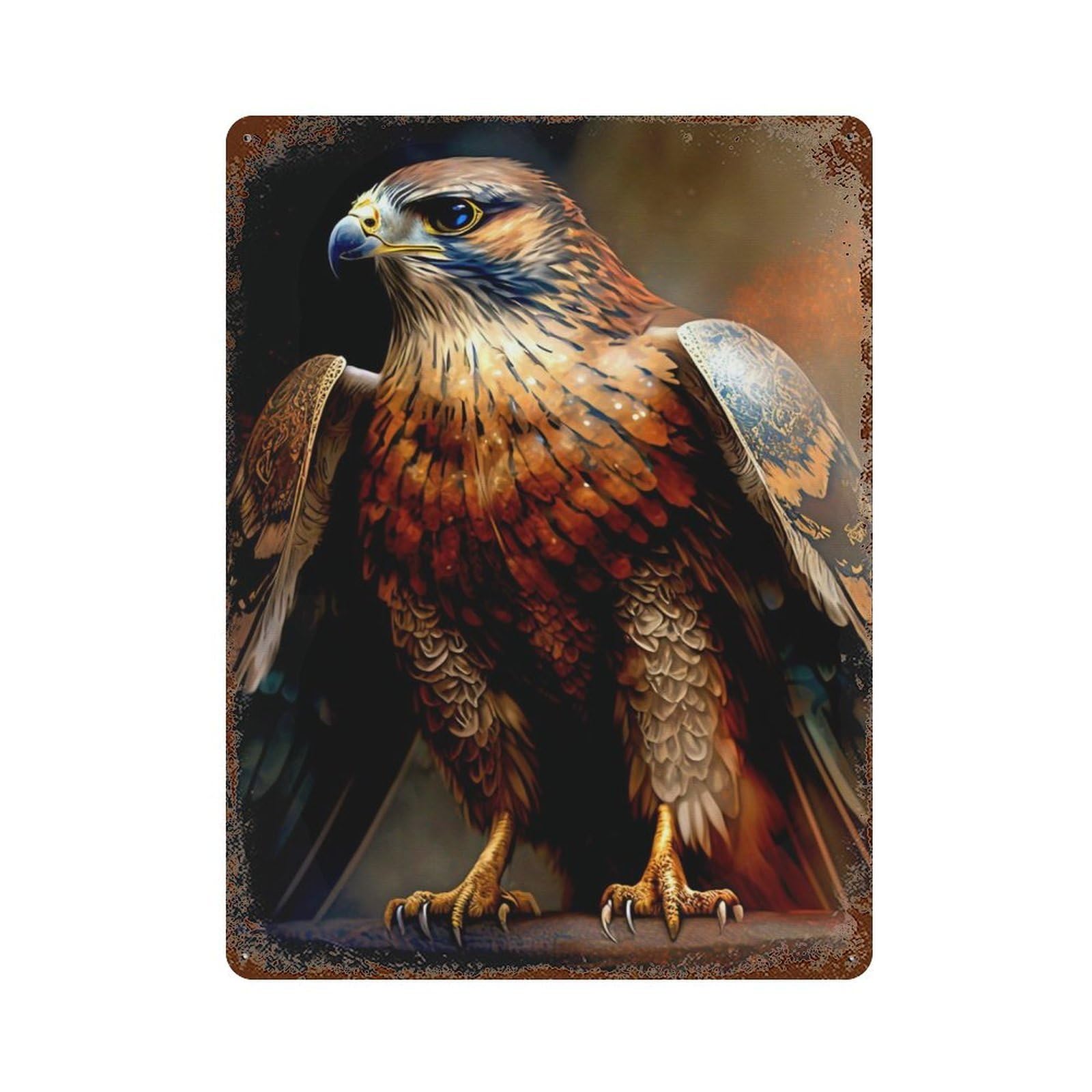 Rust Effect Hawk Rustic Tin Plaque 15.7"x11.8", Decorative Metal Wall Art for Farmhouse, Kitchen And Entryway Decor