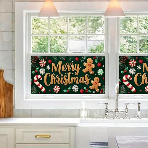 Miniatura 9 de Gingerbread - Cubierta de ventana de vinilo estático de Navidad de PVC, hoja de vidrio de privacidad de 39.3 x 17.7 pulgadas, panel decorativo,
