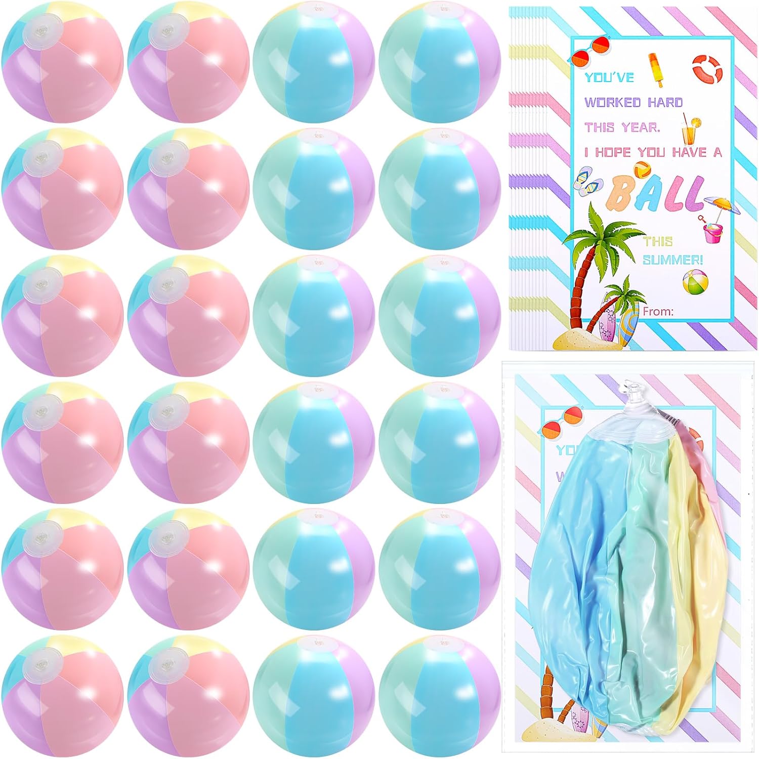 MiniInflat 24 Set End of Year Classroom Students Gifts from Teacher 10 Inch Inflatable Beach Balls Bulk Jumbo Big Beach Balls for Kids Summer Swimming Party Favor Water Games Supplies