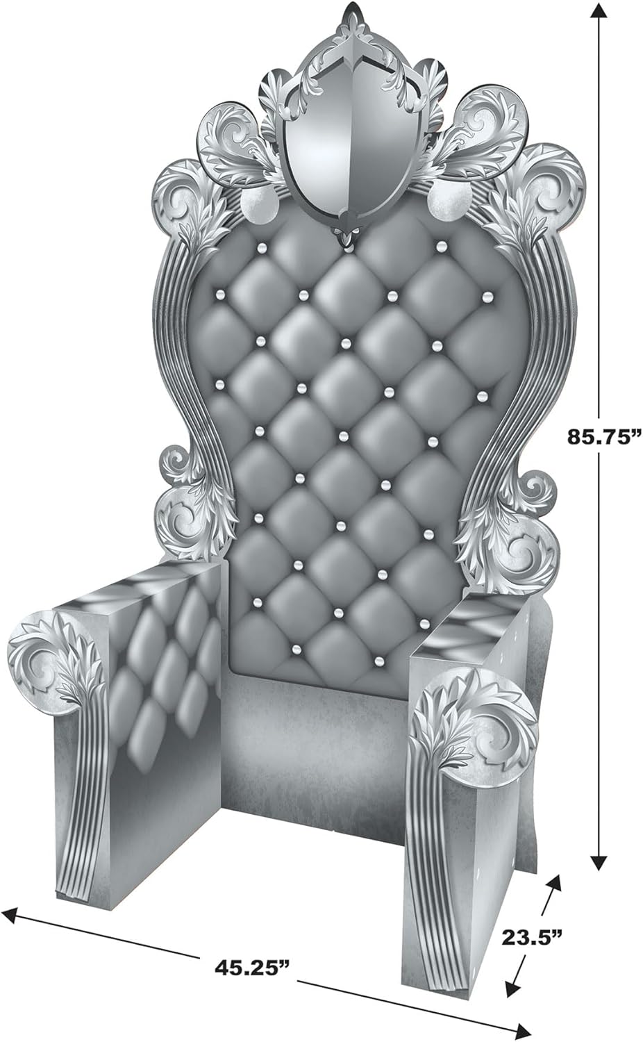 Beistle 3-D Prom Throne Prop – Silver Cardboard Chair Backdrop, Elegant Photo Booth Party Decoration for Galas, Birthday Parties, Dances, Special Ceremonies, and Special Events, 7' 1¾" x 3' 9¼"