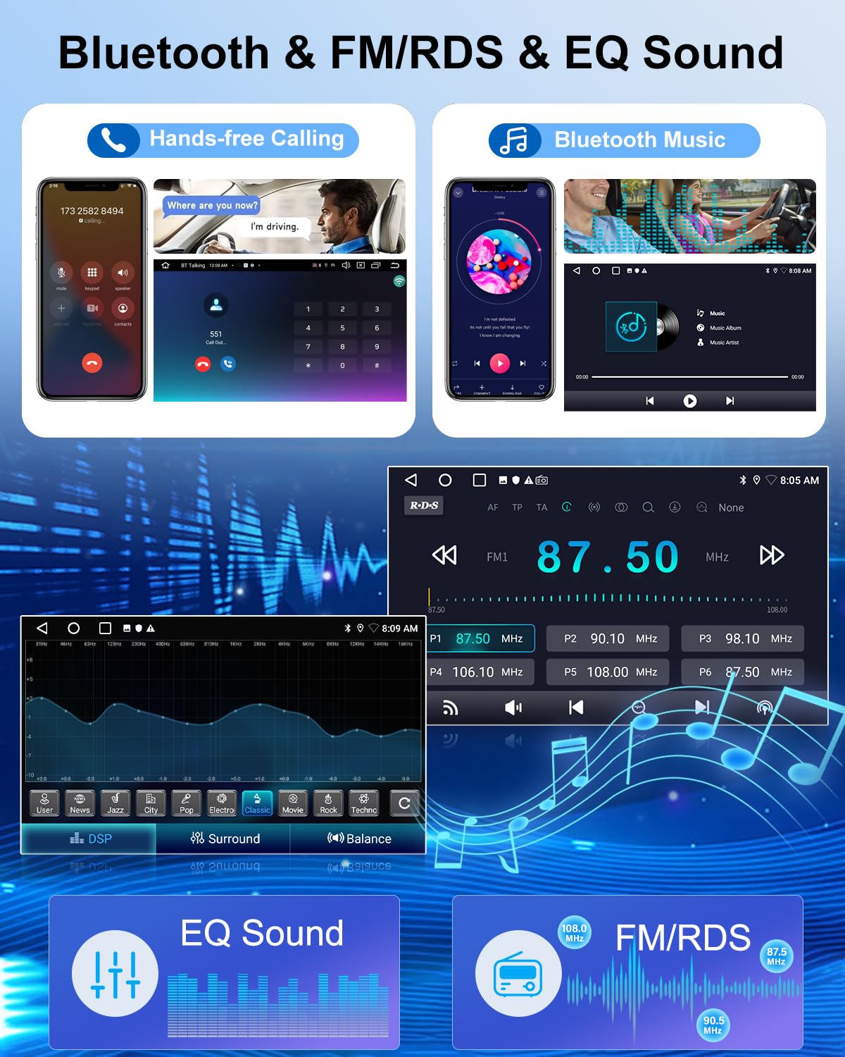 NHOPEEW Autoradio Android 2G+64G pour Peugeot 407 2004-2011 - sans Fil Carplay & Android Auto - Stéréo Android 9 Pouces avec WiFi EQ GPS Mirror Link FM RDS + AHD Caméra de recul&Mic