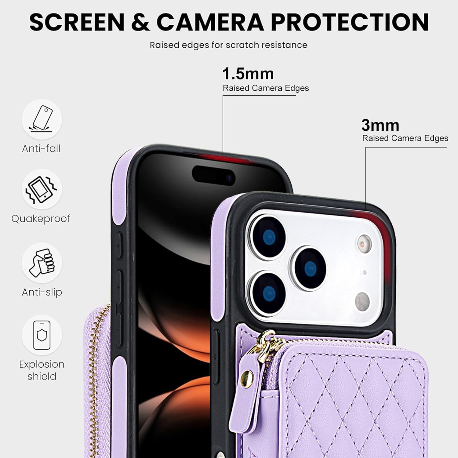 iPhone 13用ジェネリックケース(カラー:ベージュ)レザージッパーウォレットフリップバックケースCroosbodyストラップ iPhone 16  Plus用ジェネリックケース(カラー:レッド) 磁気フリップレザーウォレットフリップバックケースストラップ iPhone 15 用ケース(カラー ...