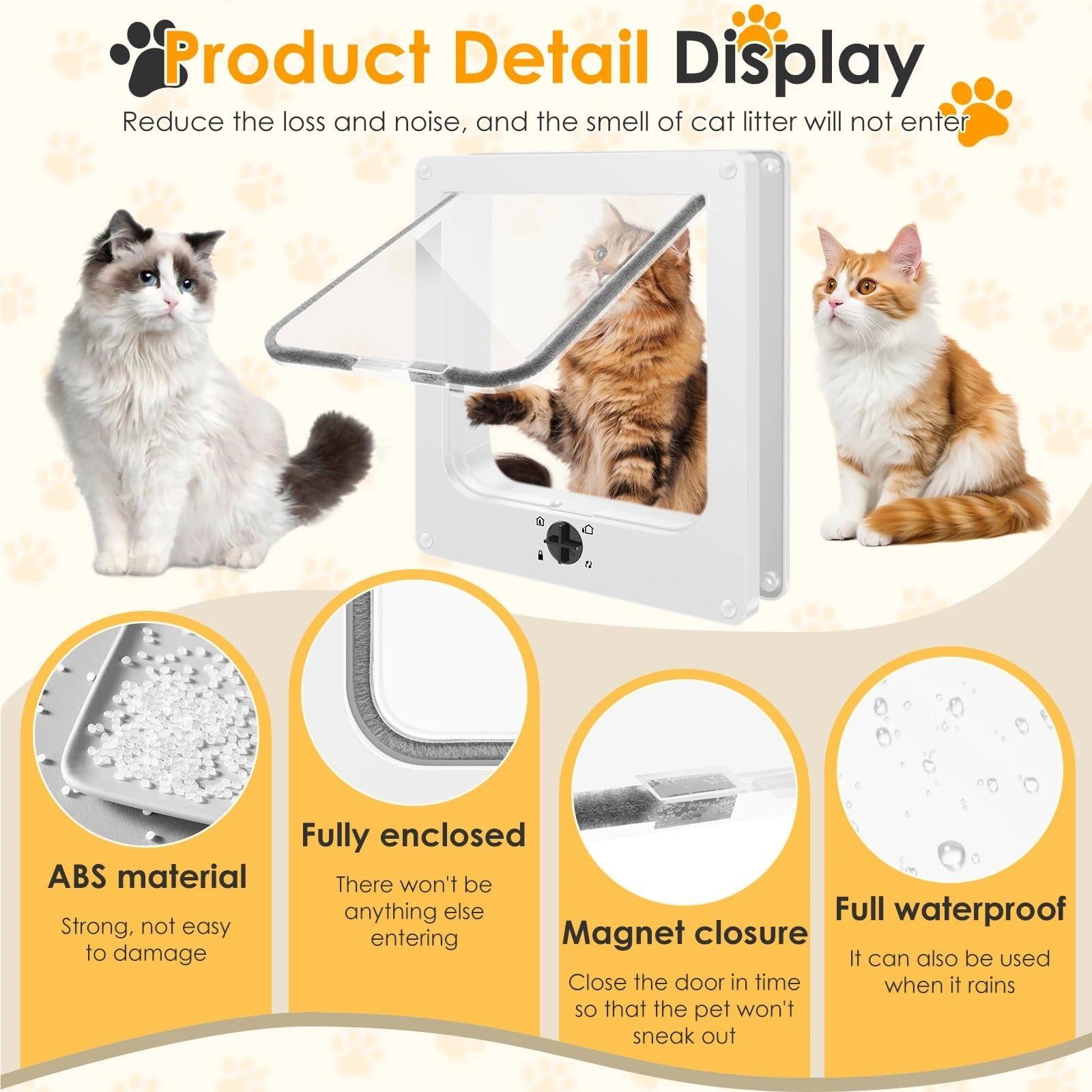 Katzenklappe Innentür for Katzen, ABS, Sicherheit for Welpen und Kätzchen, mit 4-Wege-Sicherheitsschloss, transparentes Hundetor, Zubehör