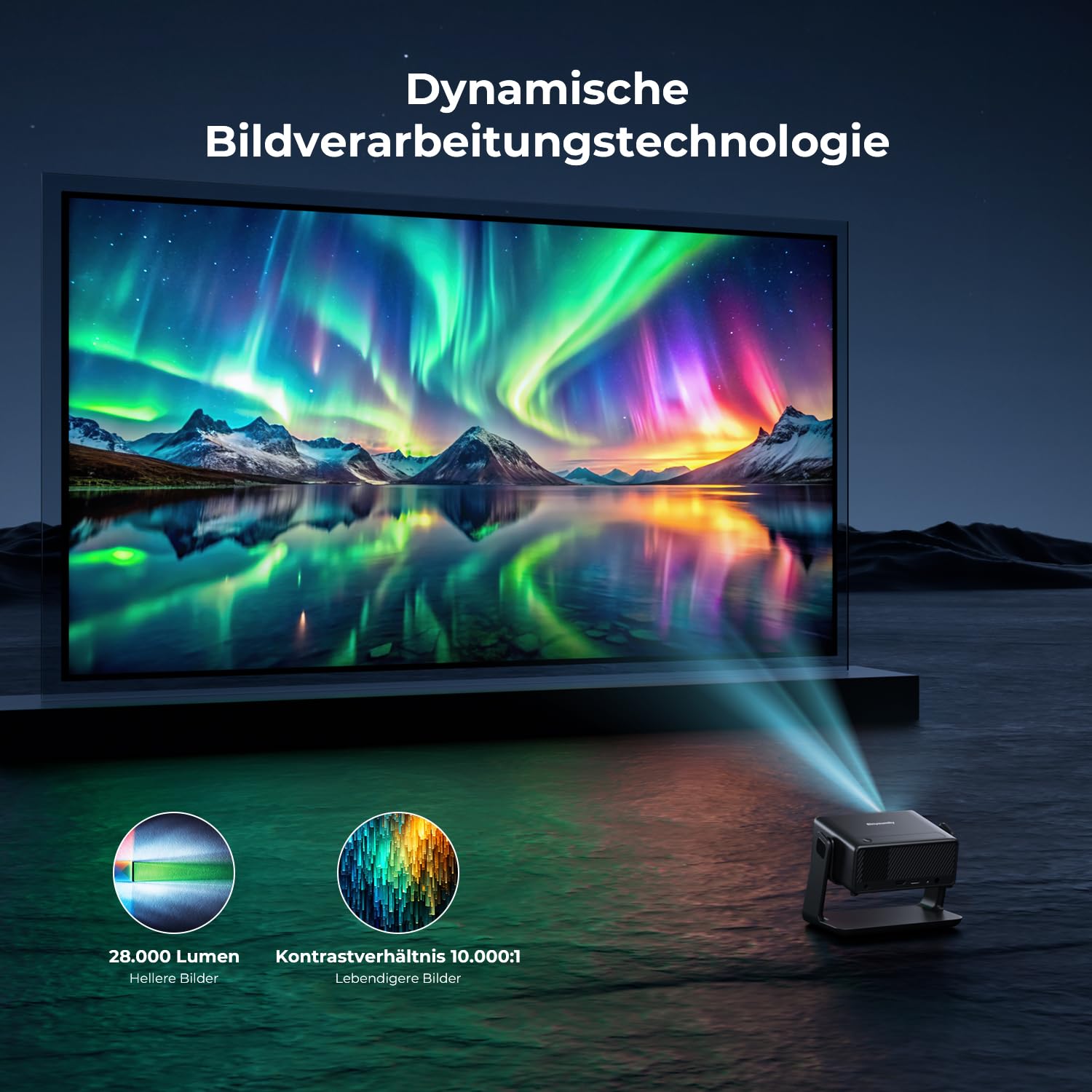 Mini Beamer 4K unterstützt Native 1080P, 28000 Lumen, WLAN 6, Bluetooth, elektrischer Fokus, 4D Keystone, kompatibel mit Netflix