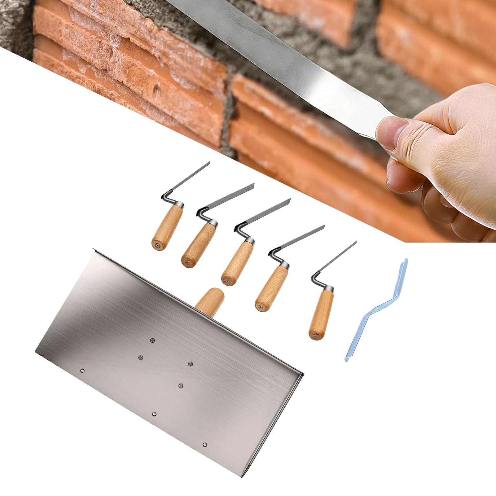 ASHATA Set de 5 Truelles à Jointoyer avec Manche en Bois, pour