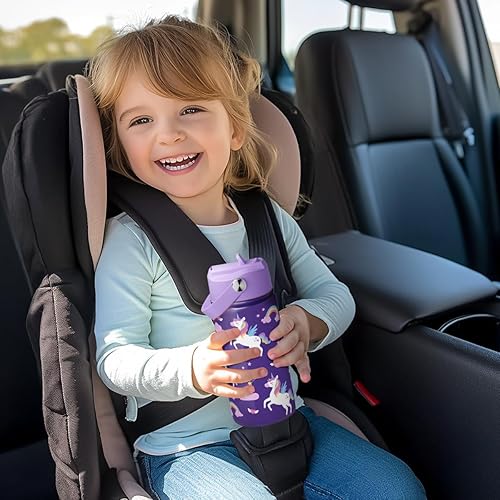 Miniatura 5 de SANDJEST Botella de agua para niños con tapa con pajilla, paquete de 2 botellas de agua aisladas de acero inoxidable de 12 onzas para niñas, taza de