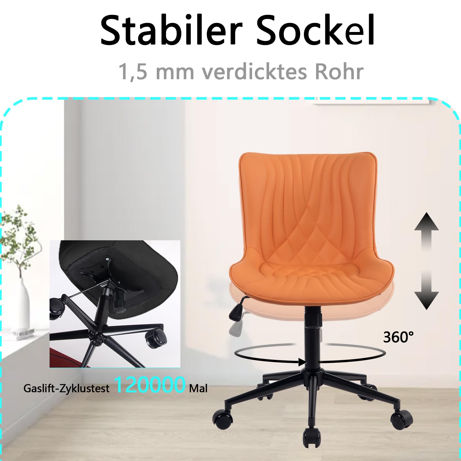 YOUTASTE Bürostuhl Ohne Armlehnen – Ergonomisch, Mit Blattrippenmuster, Höhenverstellbar, Kunstleder In Braun, Bis 136 Kg Belastbar