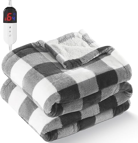 Manta eléctrica de Navidad a cuadros Sherpa con 6 niveles de calefacción y apagado automático de 4 horas, calentamiento rápido, manta lavable de disponible en Yaxa Peru