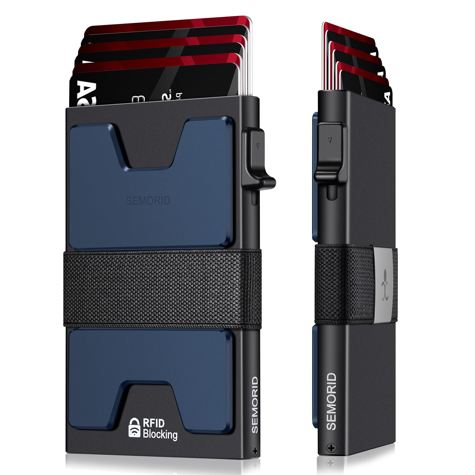 Slim Aluminum Card Holder Wallet for Men, Durable Expandable Backplate, RFID Blocking Minimalist Metal Pop Up Wallet, Holds 12+ Cards Plus Cash