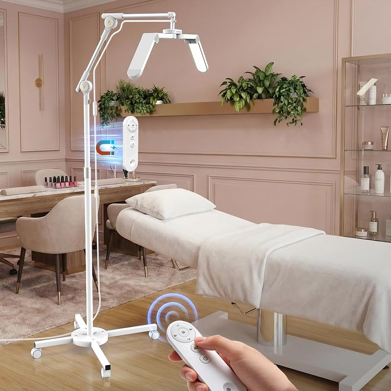 NEEWER Basics Luz de pestañas LED de 29" 40W con soporte con ruedas, 4150lux/0,5 m, abrazadera para teléfono, control remoto, lámpara de esteticista superior regulable bicolor, iluminación para uñas, extensiones de pestañas, tatuaje, maquillaje, HM06-D