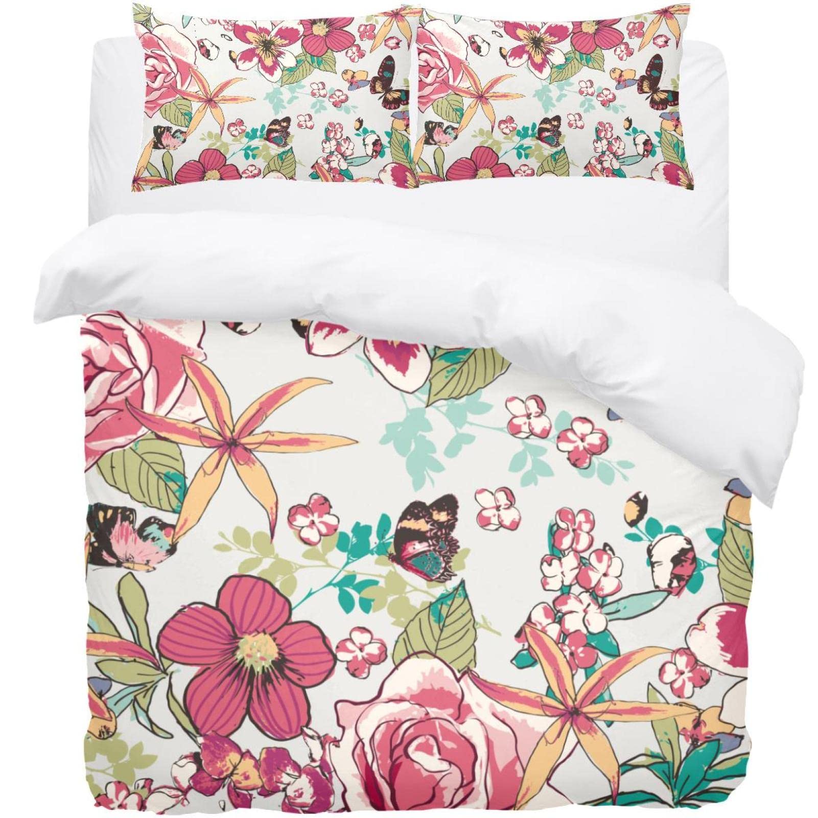 Parure de lit housse de couette papillon et 2 taies d'oreiller