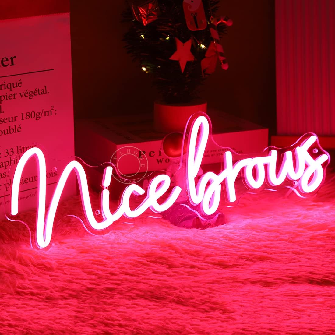 SYLHOME Pink Nice Brows LED Neon Light Sign Eyebrows Beauty Salon Bar Business Makeup Studio Bedroom Wall Decor Sign Brows Maker Led Signage 15.8" X 4.9" USB