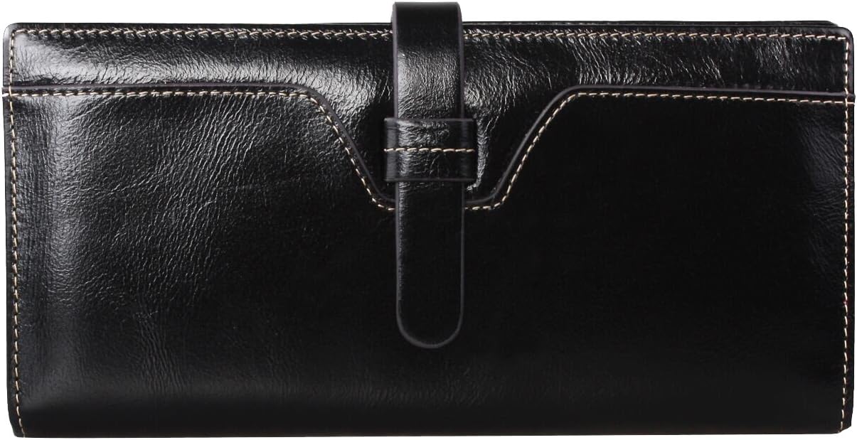 Women's Genuine Leather Bifold Wallets Card Case Holder Ladies Clutch Purse Black