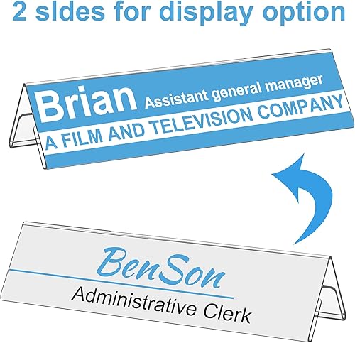 Miniatura 3 de Dingelex Paquete de 12 soportes acrílicos para placa de nombre, transparente pequeño de 8.5 x 3 pulgadas, soporte para letreros de exhibición de