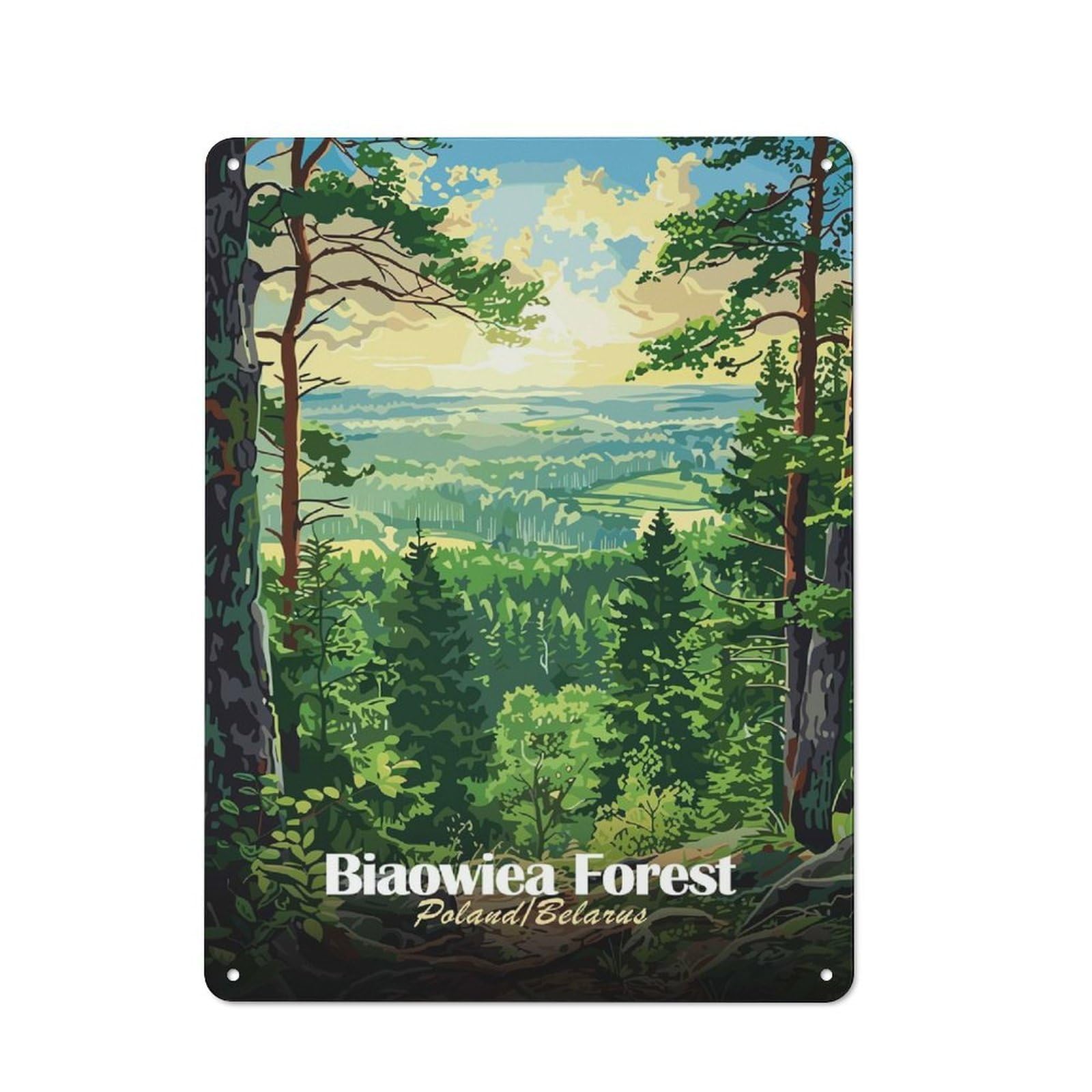 Junmoney Style-1 Vintage Metal Plaque 40X30cm Featuring Bialowieza Forest, Polandbelarus, Diner Style Decor For Restaurant, Kitchen, Counter Or Breakfast Nook