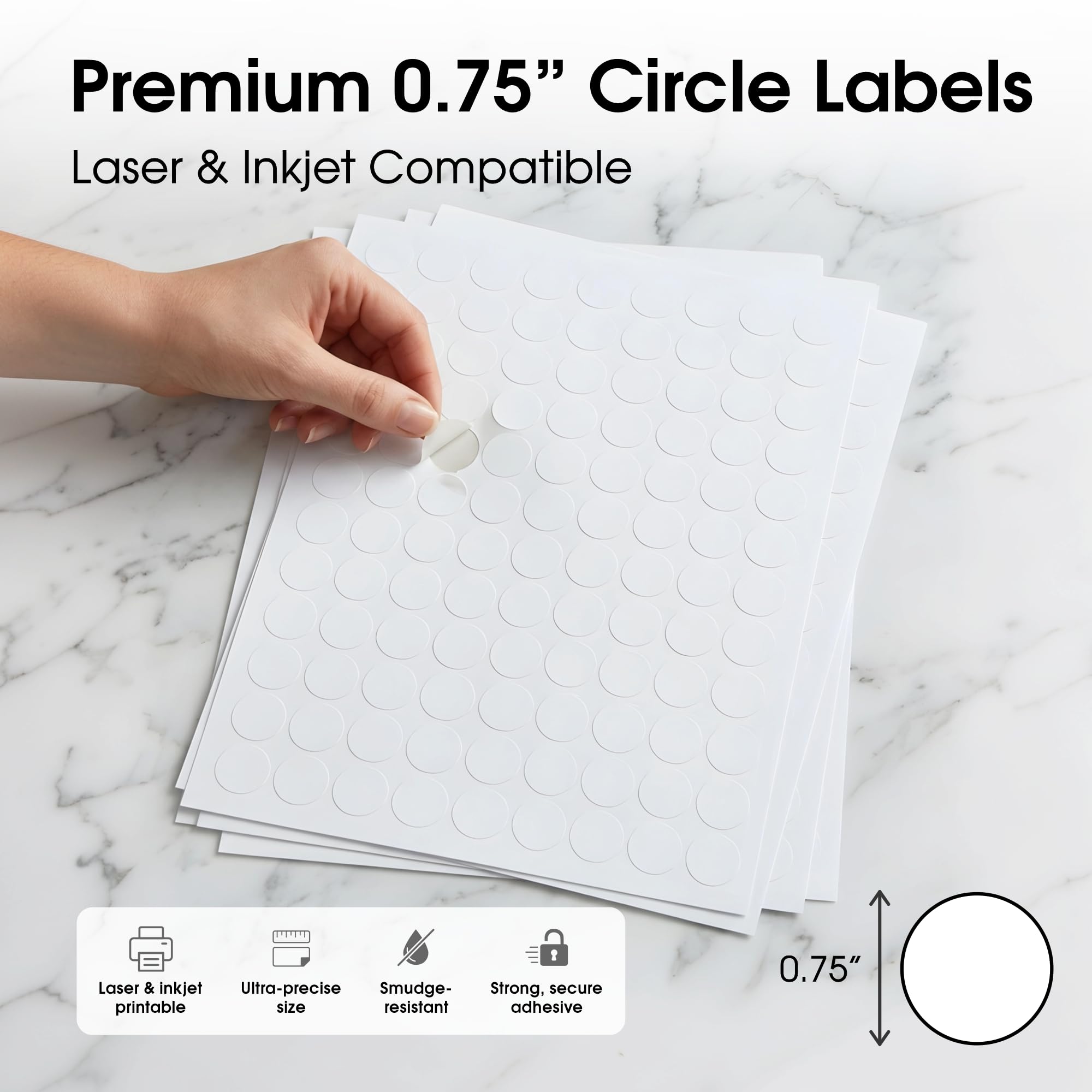 Spartan Industrial Etiquetas imprimibles láser y de inyección de tinta, etiquetas adhesivas circulares blancas de 0.75 pulgadas, 250 hojas, 27000 etiquetas en total para precios, etiquetado de