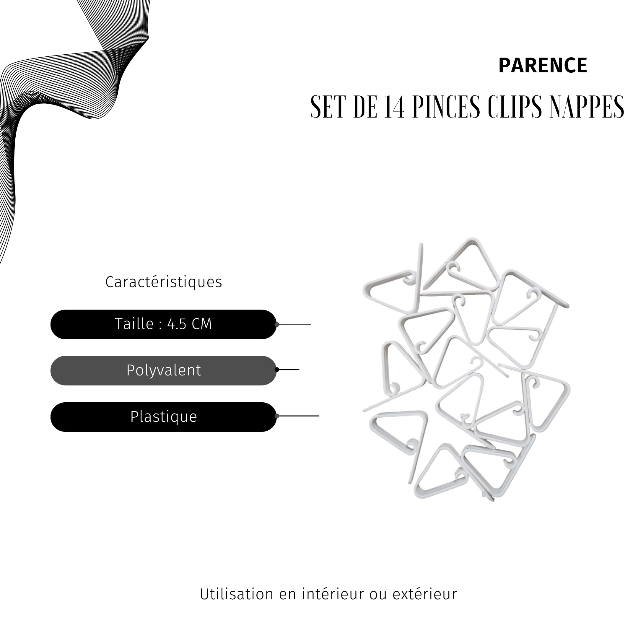 Set de 14 Pinces Clips Nappes Blanches - Pinces à Nappes en Plastique 4.5 cm - Robustes et Polyvalentes
