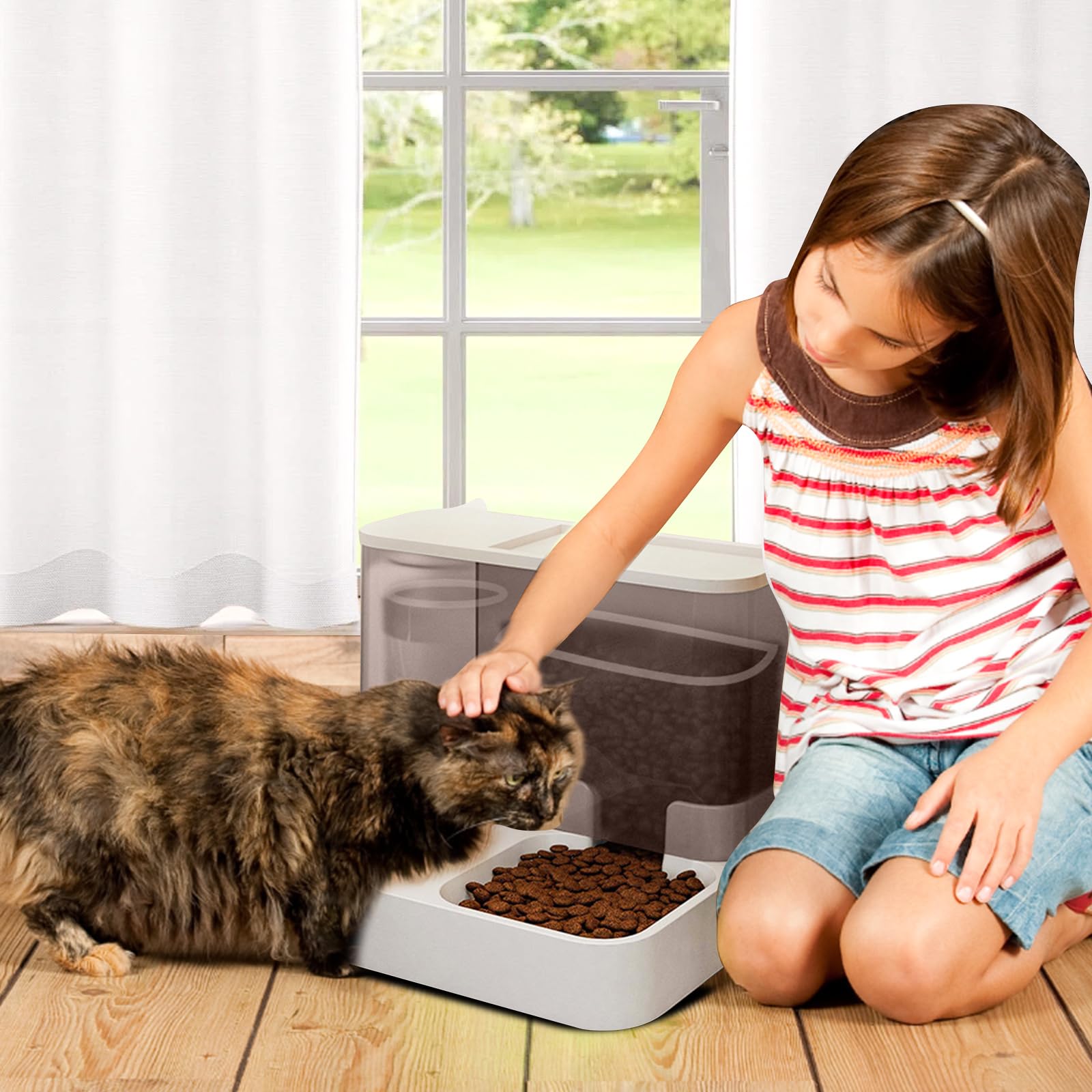 PETCUTE Comedero y Bebedero para Mascotas 2 en 1,Dispensador Automático de Alimentos para Perros,Dispensador Automático de Agua para Gatos,Dispensador de Agua y Alimentos,Lavable