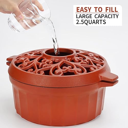 Miniatura 3 de Estufa de leña - Humidificador de estufa de leña de hierro fundido con revestimiento de esmalte de porcelana, olla de vapor para chimenea,