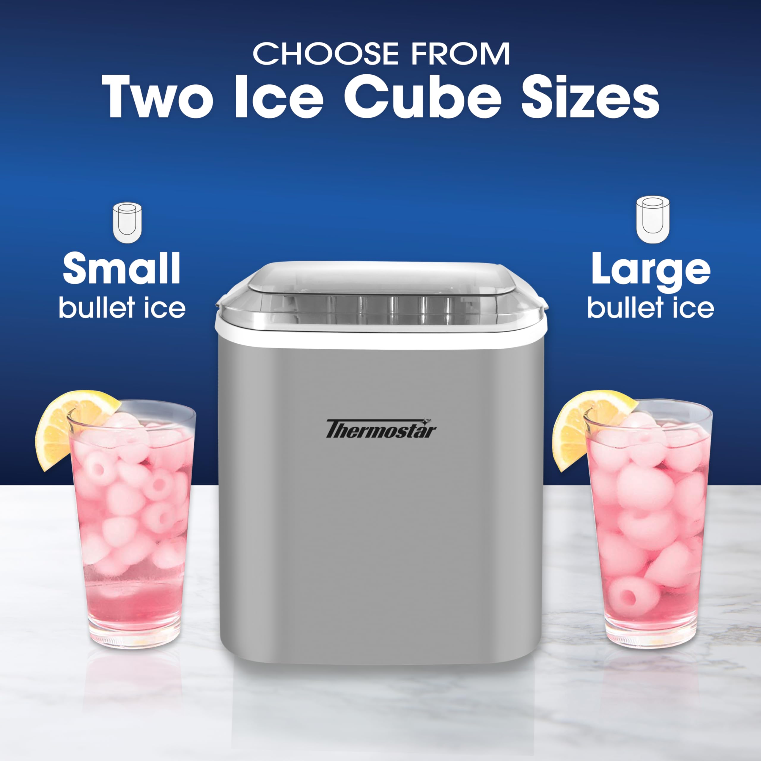 Nostalgia Thermostar Automatic Self-Cleaning Portable Electric Countertop Ice Maker Machine, 26 Pounds in 24 Hours, 9 Ice Cubes Ready in 7 Minutes, with Ice Scoop and Basket, Silver on Fridge.com