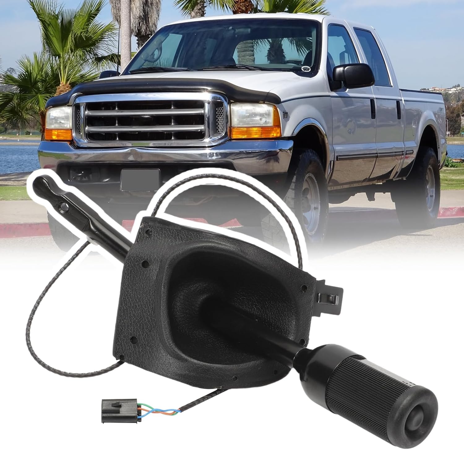 Automatic Transmission Steering Column Gear Shifter Lever with Overdrive Shift Button, Cap and Shifter Boot Fit for 1997-2005 F150 F250 F350 E150 E250 E350 Replace 5C3Z-7210-AAA