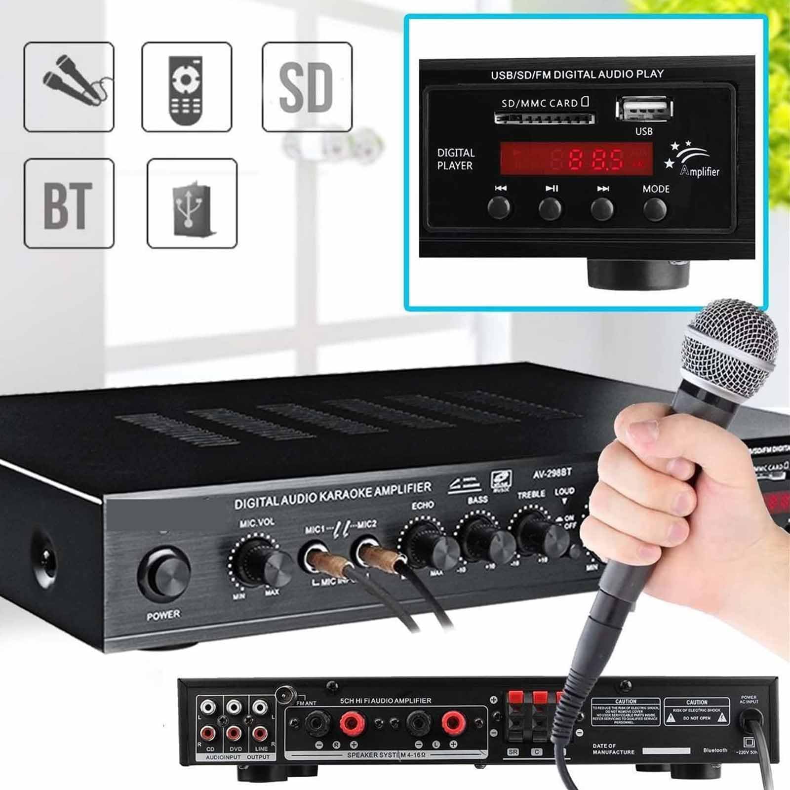 Amplificatore Home Theater A 5 Canali con Antenna, Riproduzione USB, Radio FM, Telecomando, Equalizzatore Audio Surround, Volume Regolabile, Multi-Room E Film (Nero),Black