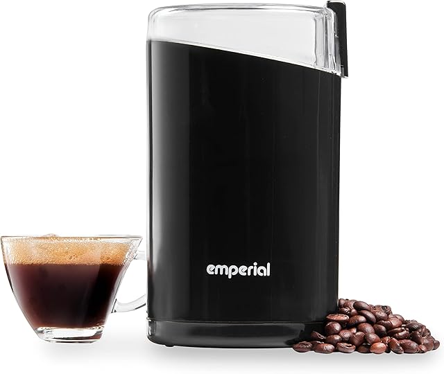 Emperial Coffee Grinder for Coffee Beans, Nuts, Spice, Herbs and Seeds. Electric Powerful 140W Mill Grinder, Twin Stainless Steel Blades 60g Capacity - Black