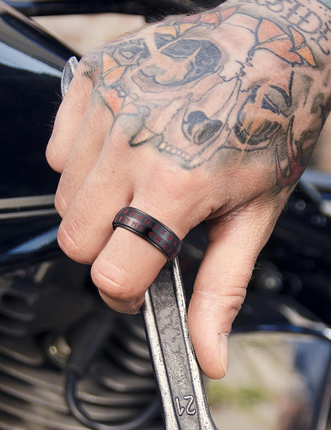 King Will Mens 8mm 316L Stainless Steel Viking Runes Fidget Rings
