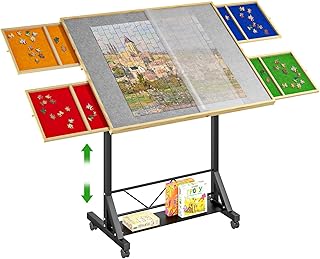 Hiaksedt Jigsaw Puzzle Table 1500 Pieces Adjustable Height Puzzle Board 360° Tilting Angle, Puzzle Table Anti Slip Felt wi...