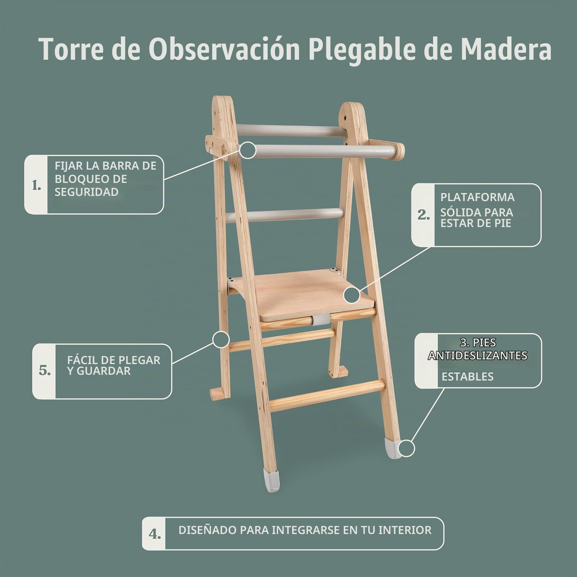 Torre de Aprendizaje Plegable Montessori de Madera FSC®