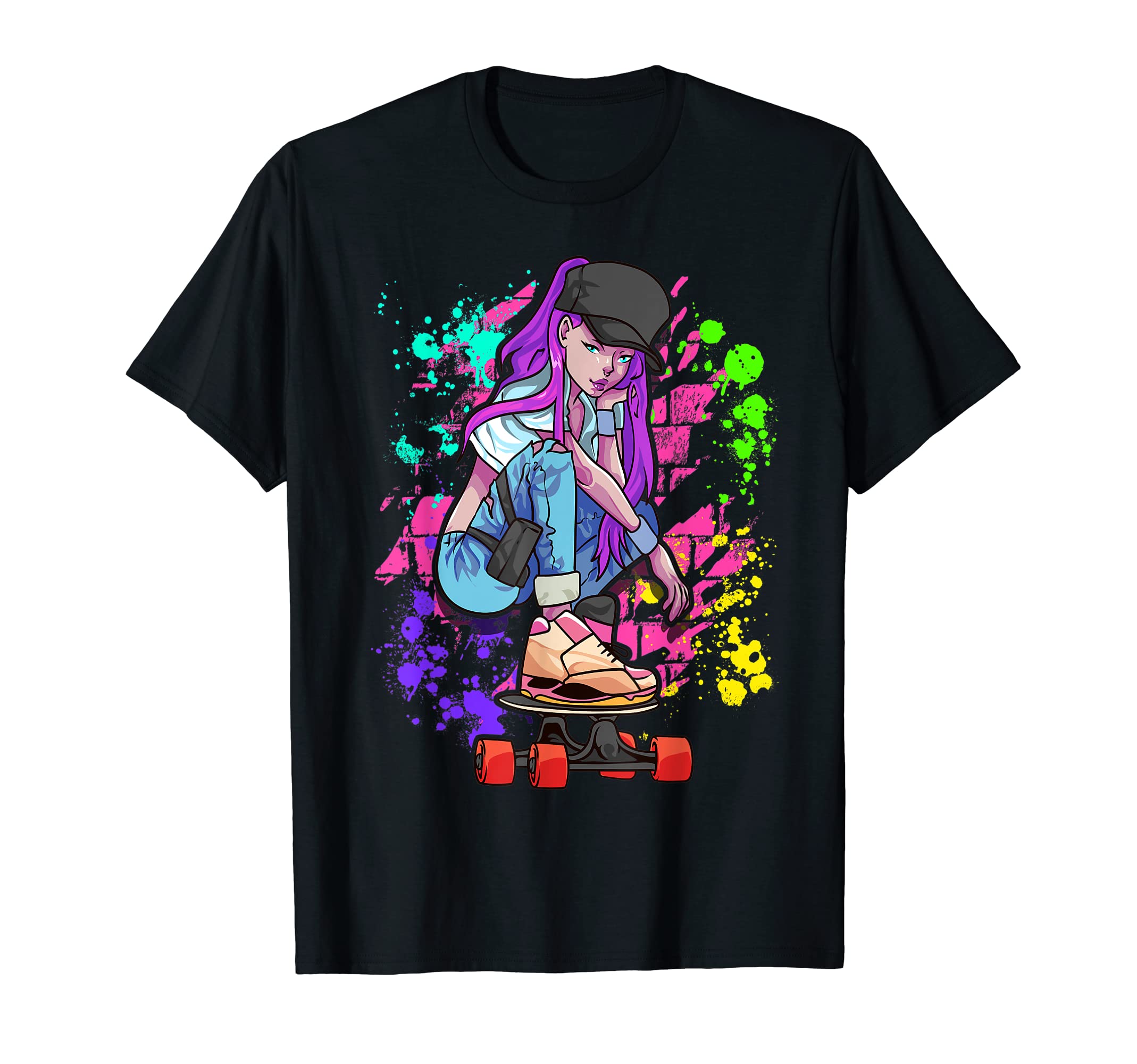 Skateboarding Girl Pop Art Street Skater Girls Skateboard T-Shirt