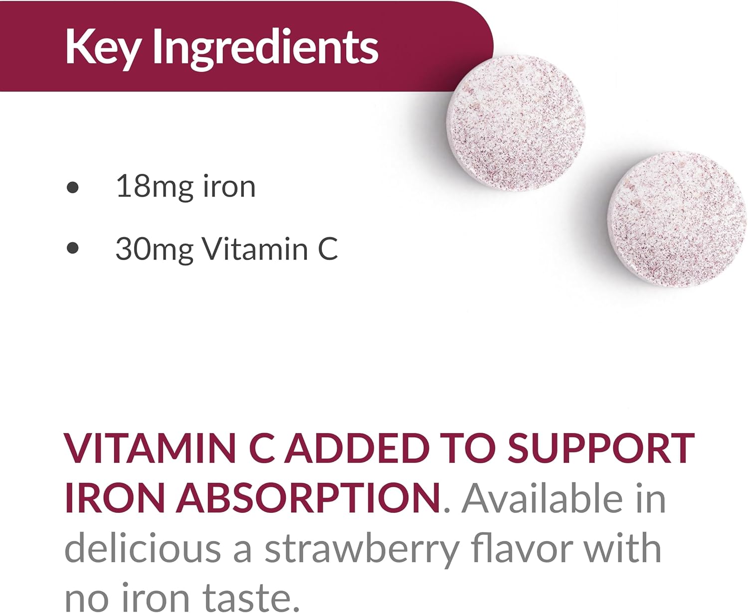 Bariatric Advantage Iron 18 mg with Vitamin C Chewable - Ferronyl Carbonyl Iron - Gentle on Stomach - Strawberry - 30 Count - Image 6