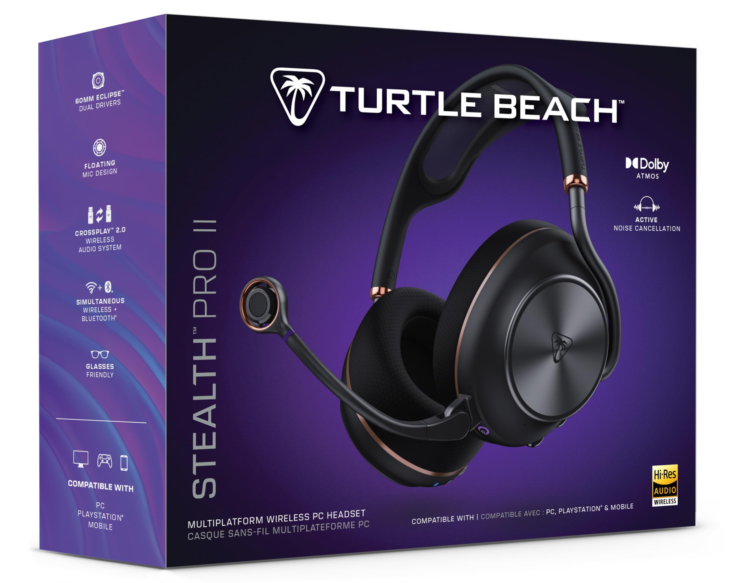 Turtle Beach Stealth Pro II Wireless Premium Gaming-Headset für PC, PS5, PS4 – zertifiziertes Hi-Res 24-bit Audio, Dolby Atmos Spatial Audio, Geräuschunterdrückung, Schwarz
